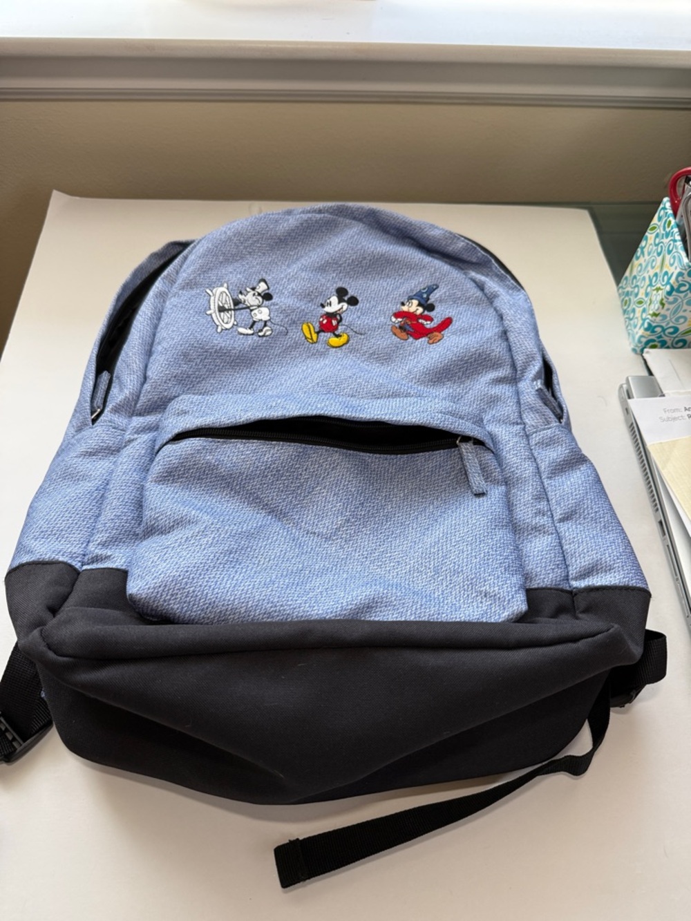 Disney Mickey Mouse Through the Years Backpack Blue Embroidered